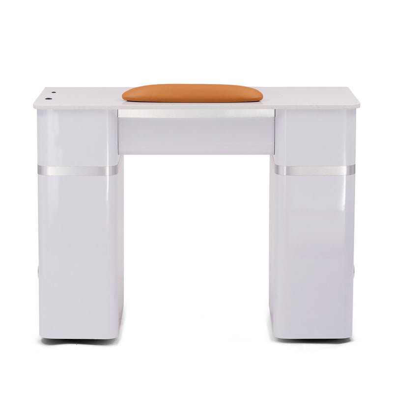 Nail Table - T02W - with Vent Hood - White Shiney Silver