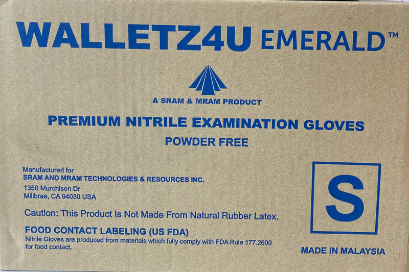 Walletz4u Gloves, Powder Free Nitrile Exam Gloves - Small Size
