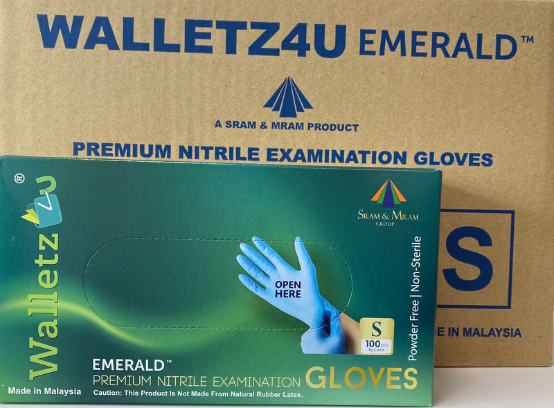 Walletz4u Gloves, Powder Free Nitrile Exam Gloves - Small Size