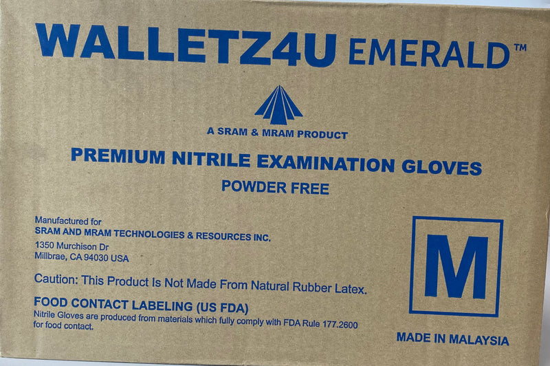 Walletz4u Gloves, Powder Free Nitrile Exam Gloves - Medium Size