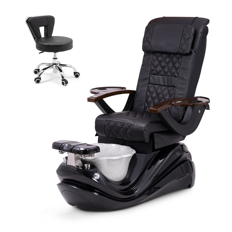 Lotus Pedicure Spa Chair Complete Set with Pedi Stool - Black Base - Silver Resin Bowl - Carbon Fiber