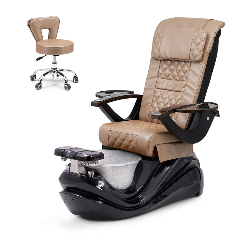 Lotus Pedicure Spa Chair Complete Set with Pedi Stool - Black Base - Silver Resin Bowl - Carbon Fiber