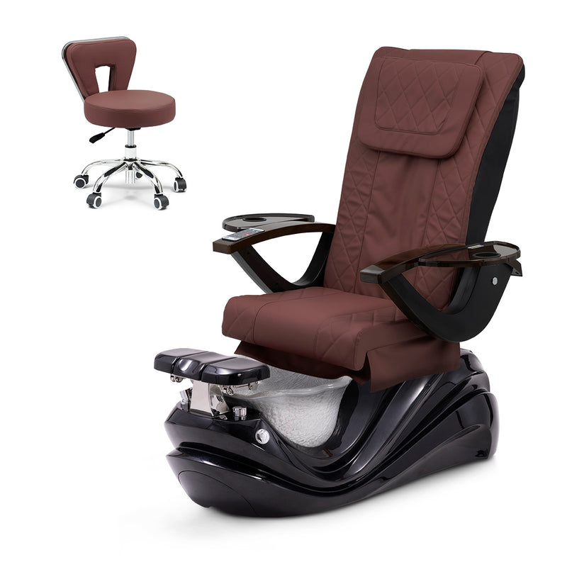 Lotus Pedicure Spa Chair Complete Set with Pedi Stool - Black Base - Silver Resin Bowl - Diamond Leather