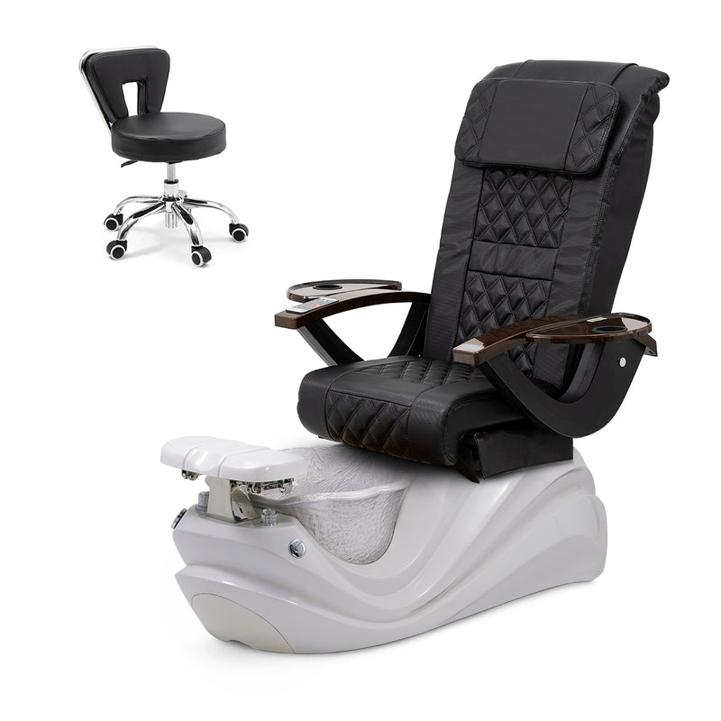 Lotus Pedicure Spa Chair Complete Set with Pedi Stool - Silver Base - Silver Resin Bowl - Carbon Fiber