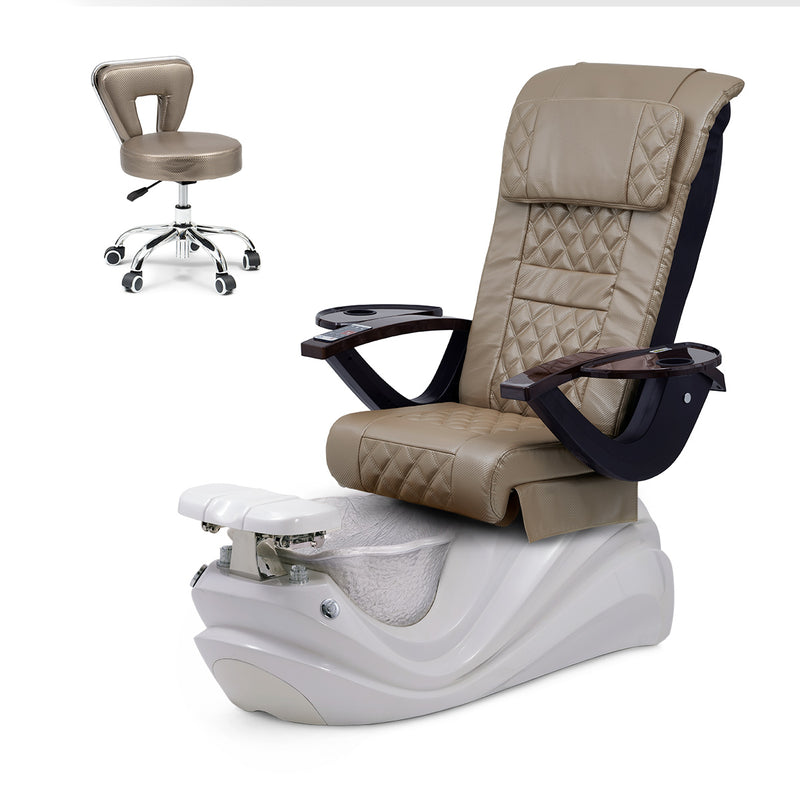 Lotus Pedicure Spa Chair Complete Set with Pedi Stool - Silver Base - Silver Resin Bowl - Carbon Fiber