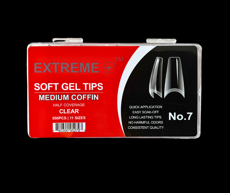 EXTREME+ Clear Half Cover Nail Tips No.7 _ Medium Coffin