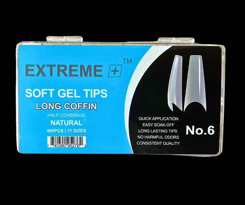 EXTREME+ Natural Half Cover Nail Tips No.6 _ Long Coffin