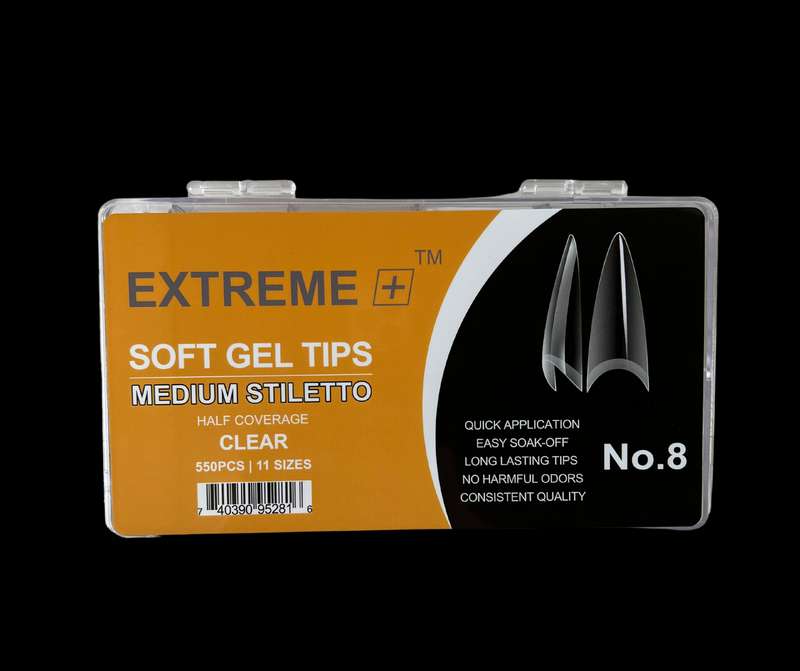 EXTREME+ Clear Half Cover Nail Tips No.8 _ Medium Stiletto
