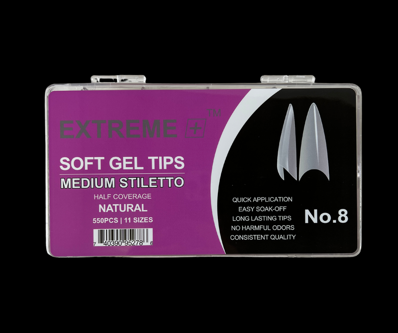 EXTREME+ Natural Half Cover Nail Tips No.8 _ Medium Stiletto
