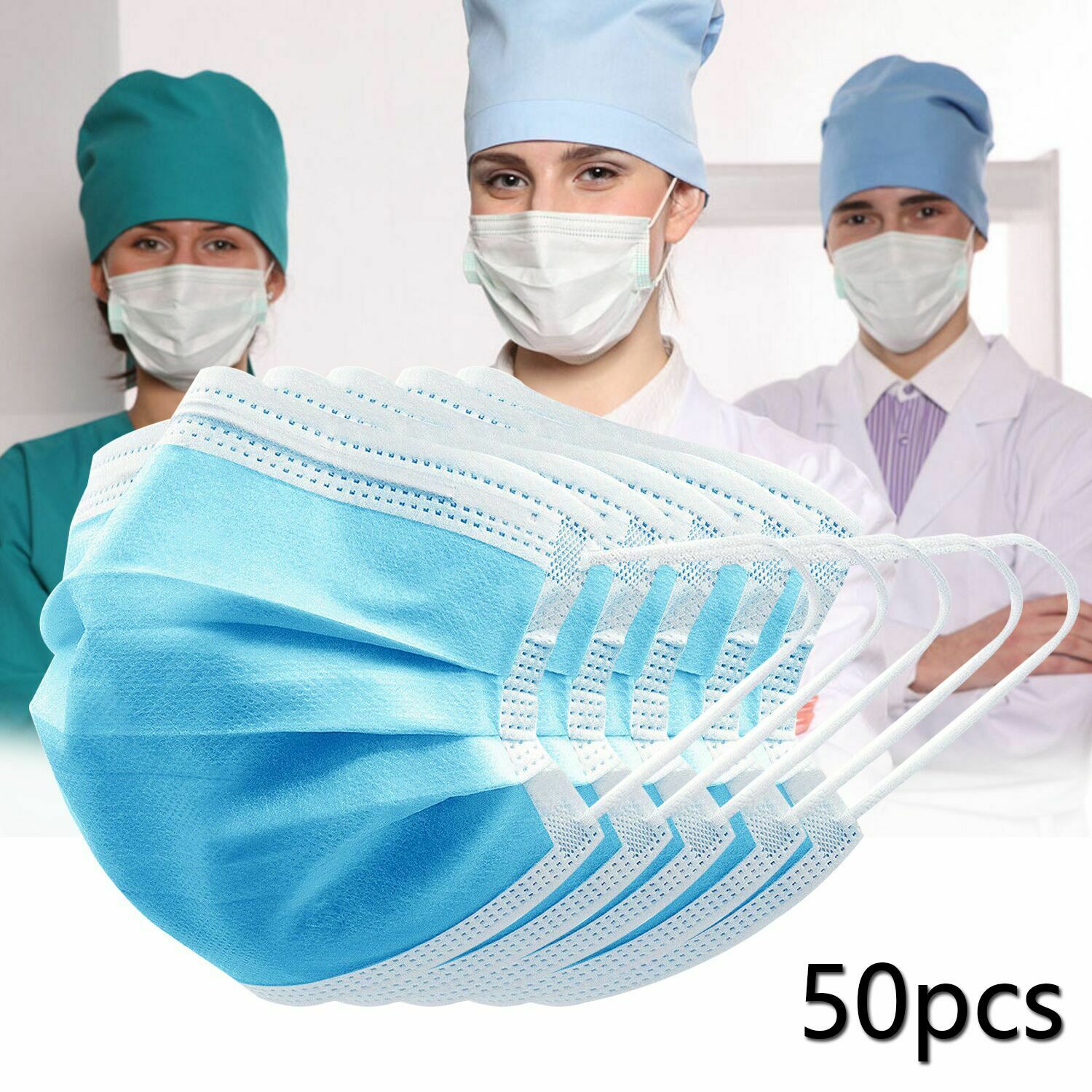 50 chiếc Khẩu trang không dệt Màu xanh da trời Dùng một lần 3 lớp được FDA phê chuẩn ***BÁN BÁN BÁN*** $5,95/HỘP50 MUA 1 TẶNG 1